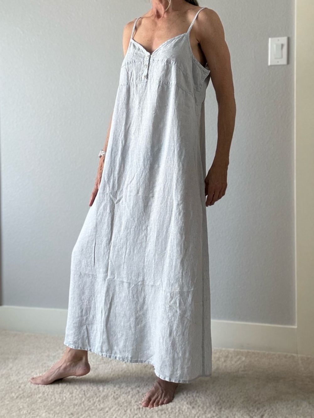 Flax Lightweight pale blue Linen Maxi Slip Dress sz M